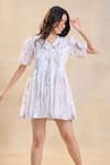 Buy_Vedika M_Beige Cotton, Linen Collared Waterdrop Pattern Short Dress _Online_at_Aza_Fashions