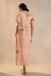 Shop_Vedika M_Peach Linen V-neck Under The Sea Corset Skirt Set _at_Aza_Fashions