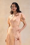 Buy_Vedika M_Peach Linen V-neck Under The Sea Corset Skirt Set _Online_at_Aza_Fashions