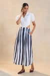 Vedika M_Black Cotton, Linen Collared And White Corset Skirt Set _Online_at_Aza_Fashions