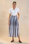 Buy_Vedika M_Black Cotton, Linen Collared And White Corset Skirt Set _at_Aza_Fashions