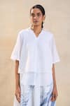 Vedika M_White Linen, Cotton Split V-neck Jelly Fish Skirt Set _Online_at_Aza_Fashions