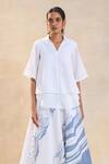 Buy_Vedika M_White Linen, Cotton Split V-neck Jelly Fish Skirt Set _Online_at_Aza_Fashions