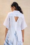 Vedika M_White Linen, Cotton Split V-neck Jelly Fish Skirt Set _at_Aza_Fashions
