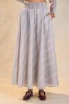 Shop_Vedika M_Gray Cotton, Linen Split V-neck Striped Skirt Set _Online_at_Aza_Fashions