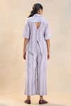 Shop_Vedika M_Gray Cotton, Linen Embroidery Collared, V-neck Underwater Co-ord Pant Set _at_Aza_Fashions