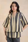Vedika M_Multi Color Linen Collared Striped Noon Set _Online_at_Aza_Fashions