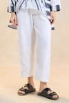 Vedika M_White Cotton, Linen Collared Chevron Shell Shirt Set _Online_at_Aza_Fashions