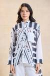 Shop_Vedika M_White Cotton, Linen Collared Chevron Shell Shirt Set _Online_at_Aza_Fashions