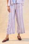 Vedika M_Gray Cotton, Linen Round Neck Underwater Peplum Top And Pant Set _Online_at_Aza_Fashions