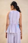 Shop_Vedika M_Gray Cotton, Linen Round Neck Underwater Peplum Top And Pant Set _Online_at_Aza_Fashions