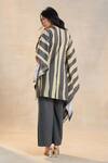 Shop_Vedika M_Brown Linen Round Neck Striped Noon Kaftan Set _at_Aza_Fashions