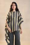 Shop_Vedika M_Brown Linen Round Neck Striped Noon Kaftan Set _Online_at_Aza_Fashions
