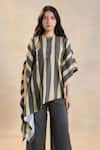 Vedika M_Brown Linen Round Neck Striped Noon Kaftan Set _at_Aza_Fashions