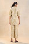 Shop_Vedika M_Tan Linen Collared Khaki Chevron Shell Shirt Set _at_Aza_Fashions