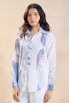 Vedika M_Gray Cotton, Linen Collared Designer Jelly Fish Pant Set _at_Aza_Fashions
