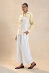 Buy_Vedika M_Yellow Cotton, Linen Embroidery Collared Waterdrop Shirt Set _Online_at_Aza_Fashions