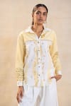 Shop_Vedika M_Yellow Cotton, Linen Embroidery Collared Waterdrop Shirt Set _Online_at_Aza_Fashions