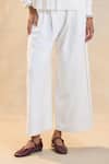 Vedika M_White Linen Embroidery Collared Designer Sundowner Pant Set _Online_at_Aza_Fashions