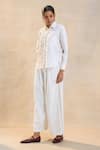 Buy_Vedika M_White Linen Embroidery Collared Designer Sundowner Pant Set _Online_at_Aza_Fashions