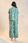 Shop_Vedika M_Green Linen Collared Waterdrop Print Co-ord Pant Set _at_Aza_Fashions