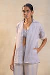 Buy_Vedika M_Gray Cotton, Linen Collared, Round Neck Grey Pant Set _Online_at_Aza_Fashions