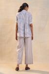 Shop_Vedika M_Gray Cotton, Linen Collared, Round Neck Grey Pant Set _at_Aza_Fashions