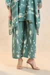 Shop_Vedika M_Green Linen V-neck Waterdrop Print Kaftan Set _Online_at_Aza_Fashions