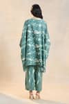 Shop_Vedika M_Green Linen V-neck Waterdrop Kaftan Top _at_Aza_Fashions