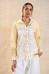 Buy_Vedika M_Yellow Linen Embroidery Collared Waterdrop Shirt _at_Aza_Fashions