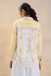 Shop_Vedika M_Yellow Linen Embroidery Collared Waterdrop Shirt _at_Aza_Fashions