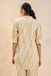 Shop_Vedika M_Beige Linen, Cotton Collared Khaki Chevron Shell Shirt _at_Aza_Fashions