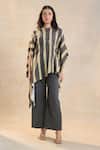 Vedika M_Multi Color Linen Round Neck Striped Noon Kaftan Top _Online_at_Aza_Fashions