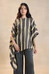 Buy_Vedika M_Multi Color Linen Round Neck Striped Noon Kaftan Top _at_Aza_Fashions