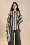 Buy_Vedika M_Multi Color Linen Round Neck Striped Noon Kaftan Top _Online_at_Aza_Fashions