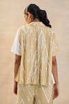 Shop_Vedika M_Multi Color Linen Collared Chevron Shell Pleated Shirt _at_Aza_Fashions