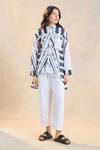Vedika M_Black Cotton, Linen Collared Chevron Shell Shirt _Online_at_Aza_Fashions