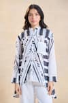 Buy_Vedika M_Black Cotton, Linen Collared Chevron Shell Shirt _at_Aza_Fashions