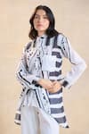 Buy_Vedika M_Black Cotton, Linen Collared Chevron Shell Shirt _Online_at_Aza_Fashions