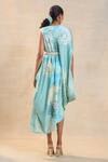Shop_Vedika M_Blue Asymmetric Ocean Draped Midi Dress _at_Aza_Fashions