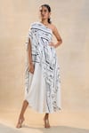 Buy_Vedika M_Black Satin One Shoulder Chevron Draped Dress _at_Aza_Fashions