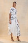Buy_Vedika M_Black Satin One Shoulder Chevron Draped Dress _Online_at_Aza_Fashions