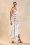 Vedika M_Off White Satin Embroidery Round Neck Jellyfish Strap Draped Maxi Dress _Online_at_Aza_Fashions