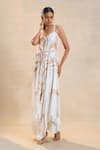 Shop_Vedika M_Off White Satin Embroidery Round Neck Jellyfish Strap Draped Maxi Dress _Online_at_Aza_Fashions