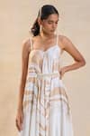 Vedika M_Off White Satin Embroidery Round Neck Jellyfish Strap Draped Maxi Dress _at_Aza_Fashions