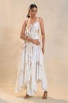 Buy_Vedika M_Off White Satin Embroidery Round Neck Jellyfish Strap Draped Maxi Dress 