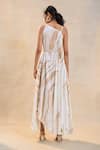 Shop_Vedika M_Off White Satin Embroidery Round Neck Jellyfish Strap Draped Maxi Dress _at_Aza_Fashions