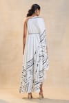 Shop_Vedika M_White Chevron Shell V Neck Draped Dress _at_Aza_Fashions