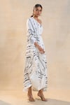 Buy_Vedika M_White Chevron Shell V Neck Draped Dress _Online_at_Aza_Fashions