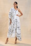 Buy_Vedika M_White Chevron Shell V Neck Draped Dress _at_Aza_Fashions